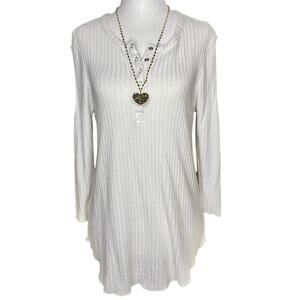 Chaser Henley Thermal White Cold Shoulder Cutouts Medium NWT